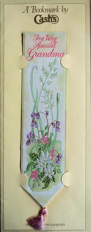 J & J Cash woven bookmark, with title words