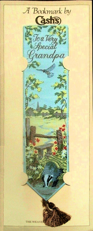 J & J Cash woven bookmark, with title words