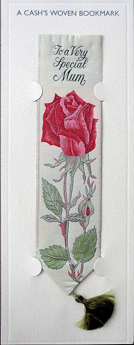 J & J Cash woven bookmark, with title words