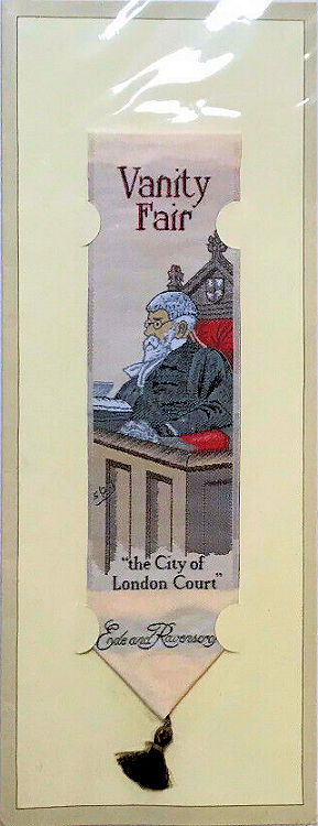 Cash's woven bookmark with VANITY FAIR title, and image of a judge with words below - the City of London Court