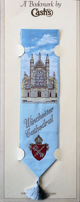 Cash's woven bookmark with image of the cathedral and title words