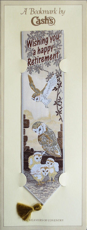 Cash's woven bookmark with woven title words and image various barn owls
