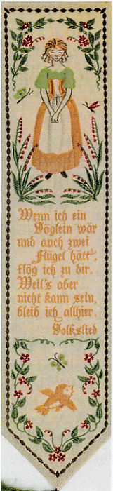 Cash's woven bookmark with woven title words in German, and words of a poem