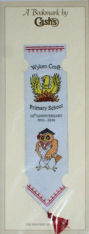 J & J Cash woven bookmark, with title words
