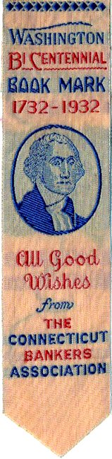 Cash's woven bookmark with title words and portrait image of Washington