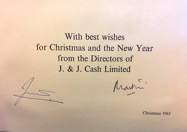 J & J Cash's 1963 own Christmas card