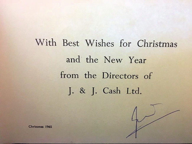 J & J Cash's 1965 own Christmas card