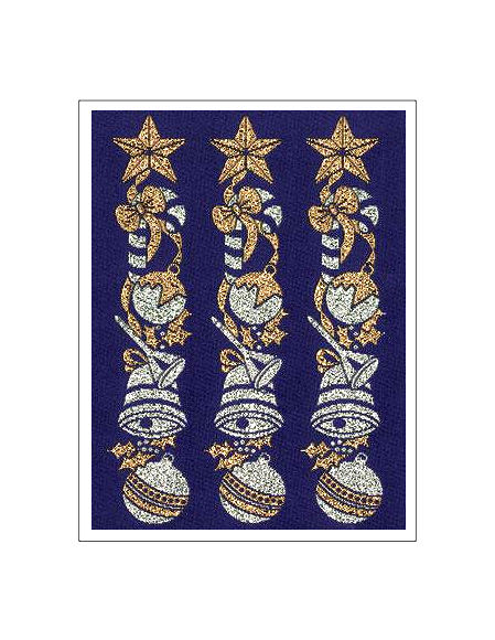 J & J Cash woven Christmas card, with no words, with image of contemorary decorations, and titled: DECORATION CONTEMPORARY