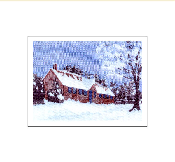 J & J Cash woven Christmas card, with no words, but titled: COTTAGE