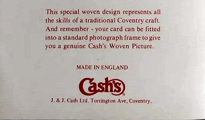 rear view of this J & J Cash woven Christmas card
