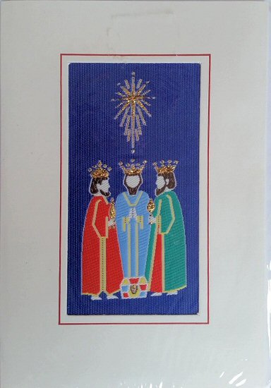 J & J Cash woven Christmas card, with no words, but image of Three Wise Men