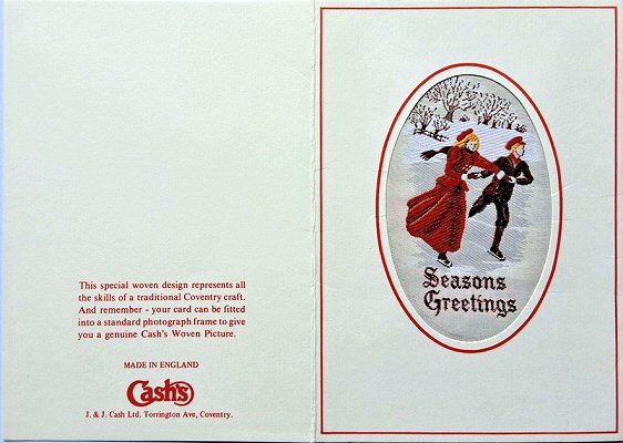 rear view of this J & J Cash woven Christmas card