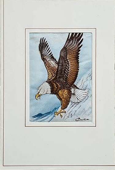 J & J Cash woven card, with no words, but picture of a Bald Eagle