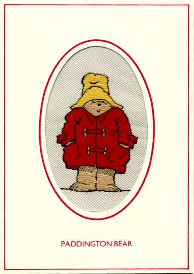 J & J Cash woven card, with title words only: Paddington Bear