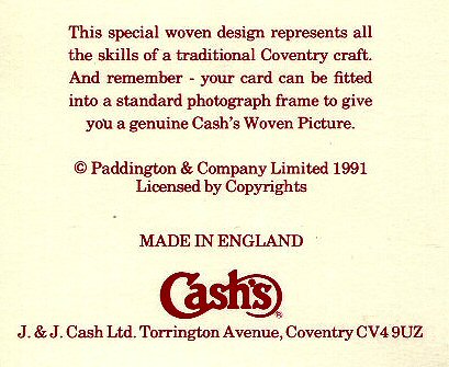 J & J Cash name printed on the reverse of this woven card