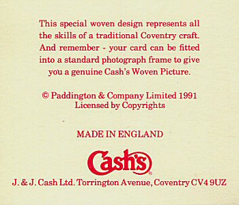 J & J Cash name printed on the reverse of this woven card