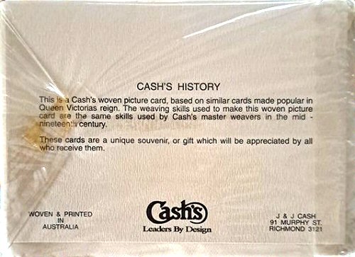 J & J Cash name printed on the back cover of this card, together with their addess in Australia