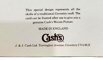 view of back of this card, showing the CASH's printed name