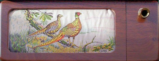 J & J Cash wooden desk tidy with woven picture of Pheasants