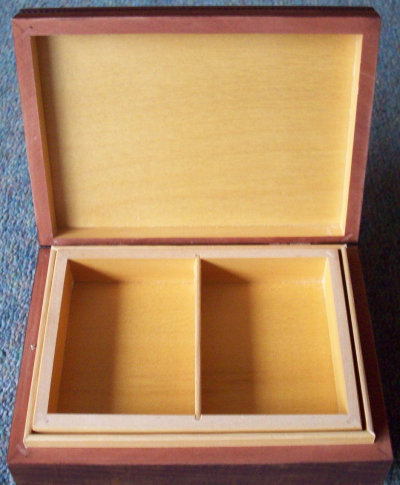 J & J Cash wooden box with woven picture of Mallard in flight, and musical box included in box