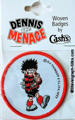 J & J Cash woven saw-on badge featuring Dennis The Menace