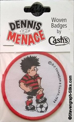 J & J Cash woven saw-on badge featuring Dennis The Menace