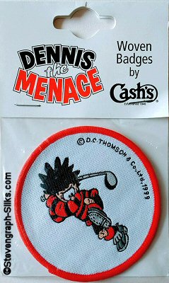 J & J Cash woven saw-on badge featuring Dennis The Menace