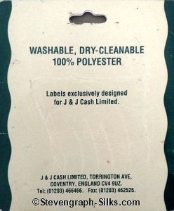 J & J Cash woven saw-on label reverse