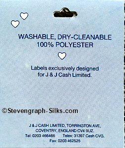 J & J Cash woven saw-on label reverse