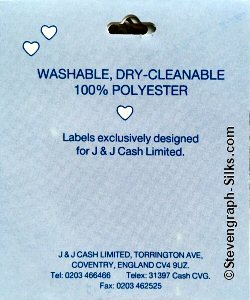 J & J Cash woven saw-on label reverse