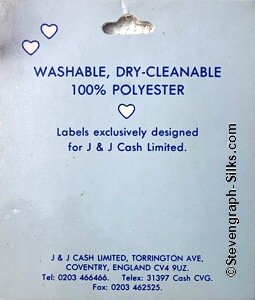 J & J Cash woven saw-on label reverse