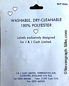 J & J Cash woven saw-on label reverse