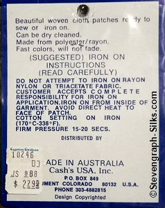 J & J Cash woven saw-on label reverse