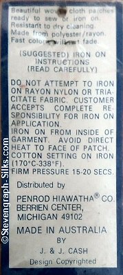 J & J Cash woven saw-on label reverse