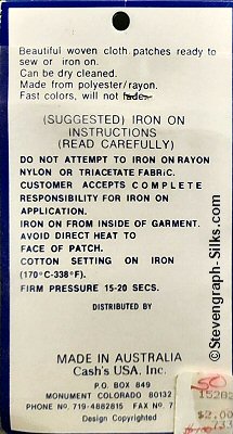 J & J Cash woven saw-on label reverse