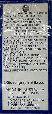 J & J Cash woven saw-on label reverse