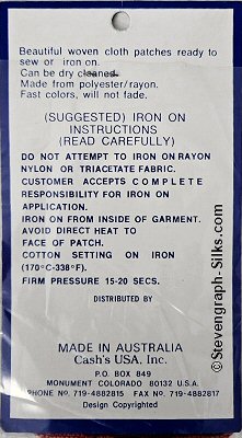 J & J Cash woven saw-on label reverse