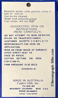 J & J Cash woven saw-on label reverse