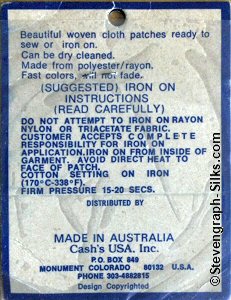 J & J Cash woven saw-on label reverse