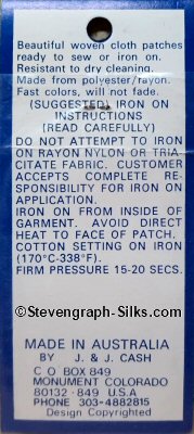 J & J Cash woven saw-on label reverse