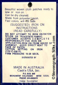 J & J Cash woven saw-on label reverse