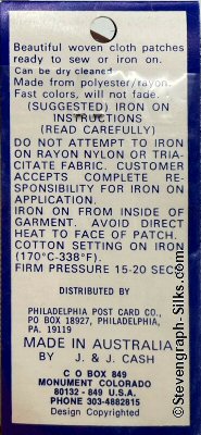 J & J Cash woven saw-on label reverse