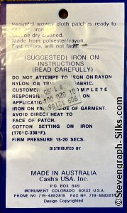 J & J Cash woven saw-on label reverse