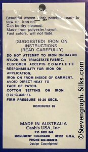 J & J Cash woven saw-on label reverse