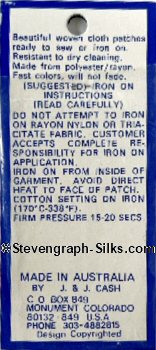 J & J Cash woven saw-on label reverse