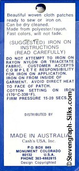 J & J Cash woven saw-on label reverse