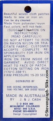 J & J Cash woven saw-on label reverse