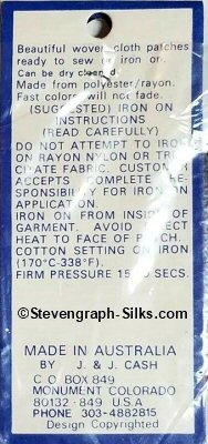 J & J Cash woven saw-on label reverse