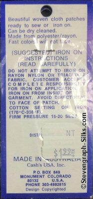 J & J Cash woven saw-on label reverse