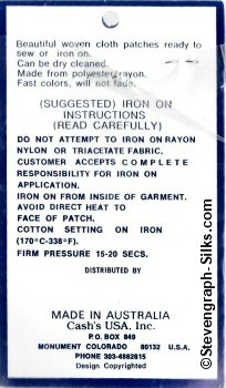 J & J Cash woven saw-on label reverse